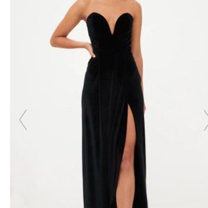 Black Velvet Draped Wrap Detail Bandeau Maxi Dress